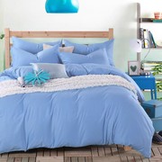 简约活性印染全棉纯天蓝色，四件套单色素色，被套床单纯棉高支密床品