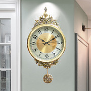欧式复古挂钟创意客厅雕花摇摆钟表美式电镀时钟家用现代简约大气