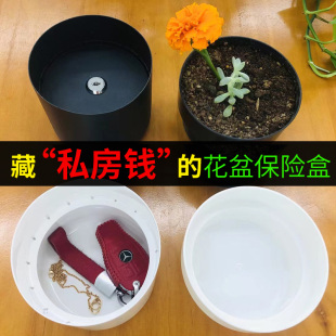 花盆存钱罐钱箱收纳创意，带锁铁盒保险钥匙，迷你储钱收纳盒藏钱