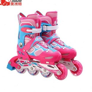 美洲狮轮滑鞋儿童男女小孩专业可调直排旱冰溜冰鞋套装闪光初学者