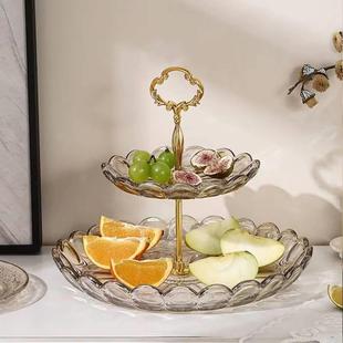 水晶玻璃果盘双层水果点心，蛋糕干果盘，创意轻奢家用酒店餐厅果盘