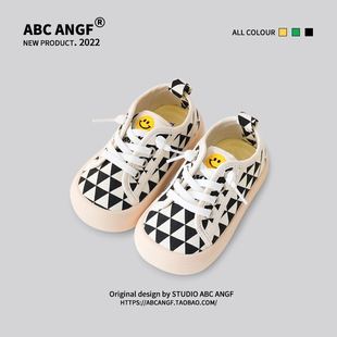 @ABC ANGF~韩系格子系列~秋季儿童帆布鞋男女童一脚蹬软底学步鞋1