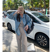 ALIN定制大码女装2023春胖mm减龄显瘦上衣200斤牛仔衬衫外套