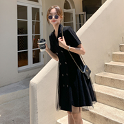 黑色蕾丝连衣裙女2023春夏，通勤气质高级感修身显瘦西装领裙子
