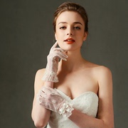 新娘手套蕾丝结婚白色短款黑色，网纱拍照镂空有指婚纱礼服香槟配饰