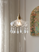 复古法式黄铜水晶玻璃小吊灯 田园卧室床头吧台餐厅走廊玄关灯具