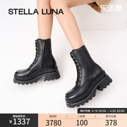 STELLA LUNA女鞋刘雨昕同款春秋季短筒靴厚底牛皮时尚户外马丁靴