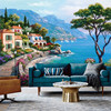 欧式8d壁画5d地中海油画风景，壁纸客厅沙发电视背景墙纸3d影视墙布