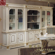 欧式实木书柜组合收纳柜白色，别墅雕花大户型，书房书橱落地储物柜