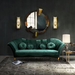 法式墨绿色丝绒布艺简约现代小户型复古新古典样板间欧式布沙发