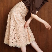包税海外直邮2024年夏季日本女装拼接刺绣蕾丝包臀半身裙