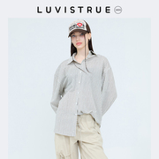 luvistrue24夏竖条纹蓝色，翻领衬衫女设计感衬衣薄款长袖衫