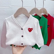 小童针织开衫男童，毛衣春秋季纯棉婴幼儿宝宝，红色儿童上衣