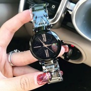 蒂米妮女黑色士表带手表经典款壳不锈钢时尚石英玫瑰金色国产腕表