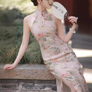 2023春夏背心式修身显瘦性感复古新中式旗袍，改良版水墨连衣裙