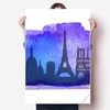 巴黎埃菲尔铁塔蓝色地标，水彩海报贴纸80x55cm墙贴纸，卧室家居装饰