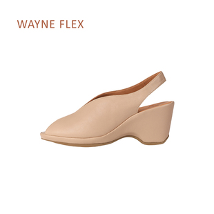 wayneflex鹿皮坡跟鱼嘴凉鞋，露趾增高时尚，百搭舒适高跟鞋女