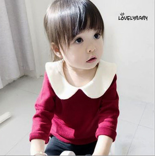 女童秋季打底衫韩版娃娃领纯棉上衣女宝宝百搭长袖婴幼儿纯色t恤