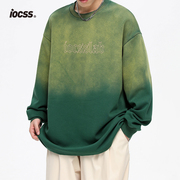 iocss美式复古渐变绿色扎染卫衣，情侣款原创小众，设计感男女t恤长袖