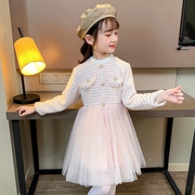 女童公主裙，早秋韩版加绒立领蓬蓬裙小女孩，冬装连衣裙.