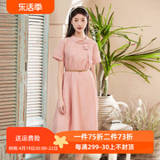 杨门文艺淑女粉色连衣裙女夏季设计感小众2024年收腰显瘦裙子