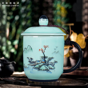 景德镇陶瓷影青釉手绘中式复古风茶具茶杯办公室家用泡茶杯子
