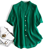 大码女装胖妹妹夏复古(夏复古)森林绿法式波点气质v领短袖衬衫上衣女