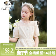 女童白色连衣裙2024夏装洋气圆领泡泡袖儿童时髦短袖A字裙子