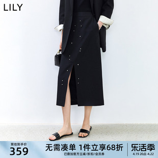 LILY2024夏女装商务通勤款洋气开叉显瘦高腰直筒铅笔裙半身裙