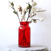 大红色宽口落地花瓶加厚玻璃现代时尚，简约插花玄关样板间装饰摆件