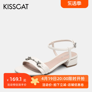KISS CAT/接吻猫夏季时尚低跟链条圆头简约时装凉鞋女KA21302-13