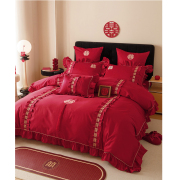 100支大红色结婚全棉床上四件套纯棉床单被套婚嫁床品4轻奢高级感
