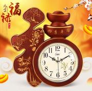 康巴丝电波钟静音挂钟中式中国风福时钟现代大气豪华壁钟石英钟表
