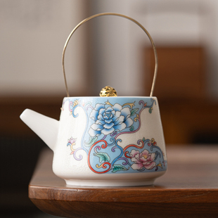珐琅彩掐丝银茶壶提梁壶单壶女家用功夫茶壶羊脂玉陶瓷温茶泡茶壶