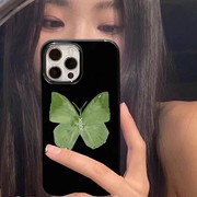 小众绿蝴蝶手机壳适用iPhone15promax全包边苹果14硅胶13少女12防摔XR保护壳XS软套日韩文艺14plus艺术风