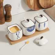 方形陶瓷调味罐三件套厨房用品耐高温调料盒家用佐料罐组合装