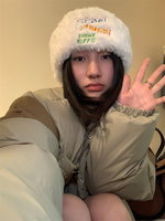 韩国打版off冬季毛绒帽(毛绒帽)子女百搭显脸小渔夫帽保暖护耳针织毛线帽