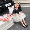 女童黑白圆点连衣裙2024夏季洋气时髦儿童装女宝宝甜美公主裙