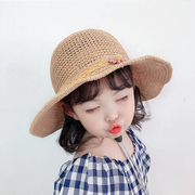儿童遮阳帽女大帽檐防晒草帽，夏季女童沙滩帽薄款时尚女孩可爱帽子