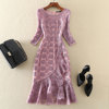 紫色妈妈婚宴礼服裙子修身气质高端精致连衣裙中长款显瘦大码中袖