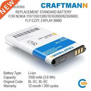 Battery 1050mAh for Nokia 110/1100/1280/1616/2600/620/6600