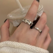 银色素圈锆石开口戒指套装，女冷淡风气质情侣，指环时尚个性ins风