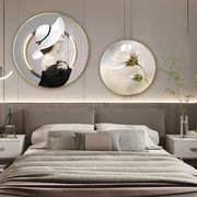现代简约卧室装饰画主卧背景床头，挂画轻奢风房间人物圆形壁画组合