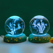 创意康乃馨水晶球小夜灯发光底座桌面摆件工艺品生日女生礼物
