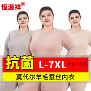 恒源祥大码秋衣秋裤女士莫代尔保暖内衣套装羊毛蚕丝加肥纯棉毛衫