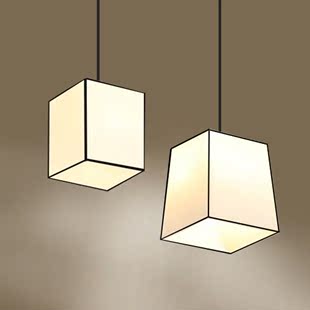 现代简约餐厅小吊灯中式亚麻布艺，灯罩仿羊皮创意卧室书房定制灯具