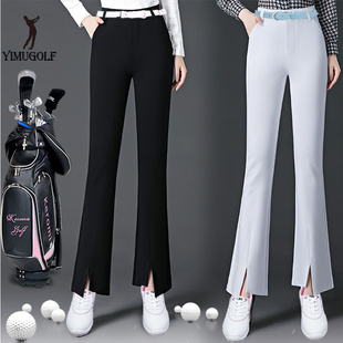 高尔夫球女裤春秋冬白色，九分长裤子大码弹力，显瘦微喇叭开叉小个子