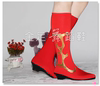 红舞鞋蒙古舞蹈靴女士舞蹈靴子民族舞蹈演出红色高弹力长筒靴