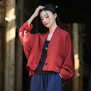 新中式上衣秋季文艺复古做旧衬衫，棉麻盘扣开衫，禅意女装短外套