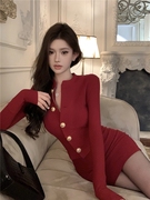 新年红色套装裙纯欲性感修身上衣外套包臀半身裙早春搭配一整套女